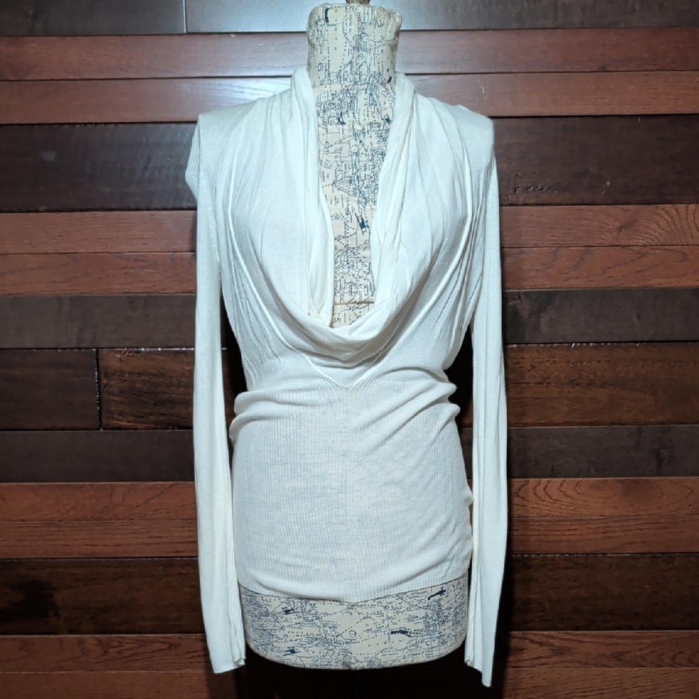 The Limited Elegant White Drape Neck Sweater
